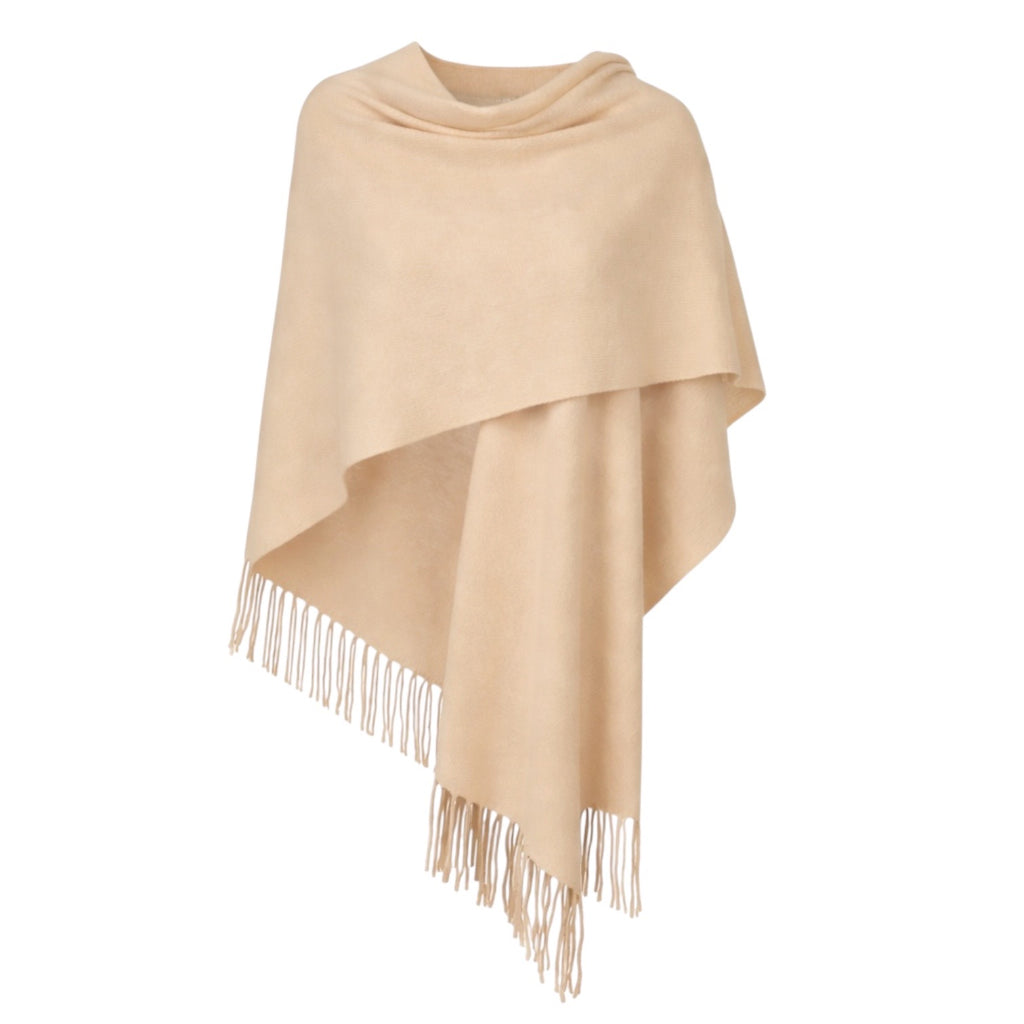 Soft Beige 100% Pure Cashmere Cape with Removable Fringe by Kenmare Cashmere