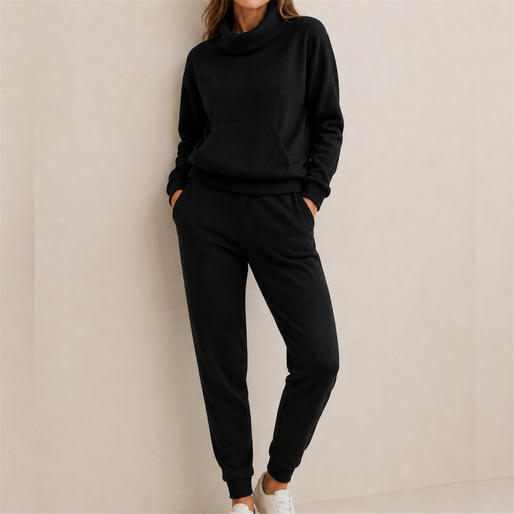 Black 100% Pure Cashmere Joggers and 100% Pure Cashmere Cowl Neck with Pouch by Kenmare Cashmere