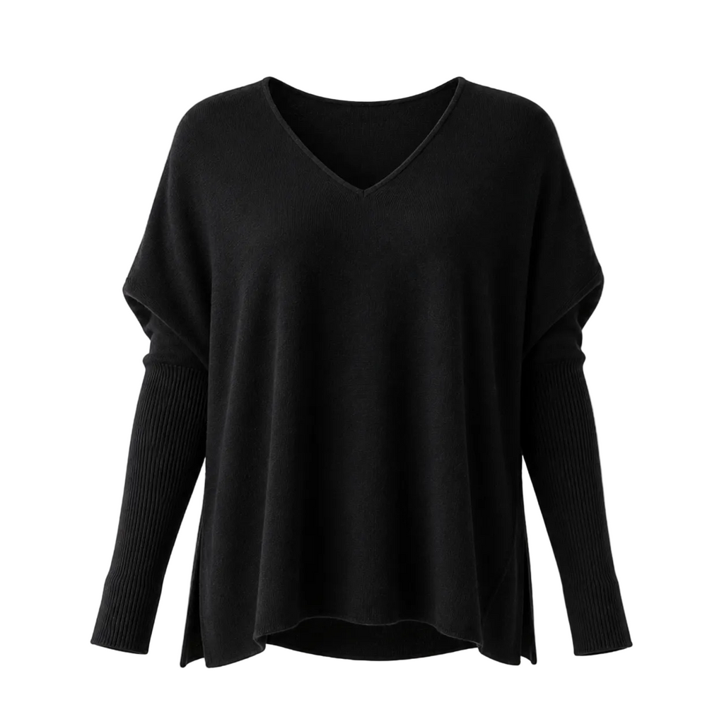 Black 100% Pure Cashmere V Neck Tunic by Kenmare Cashmere