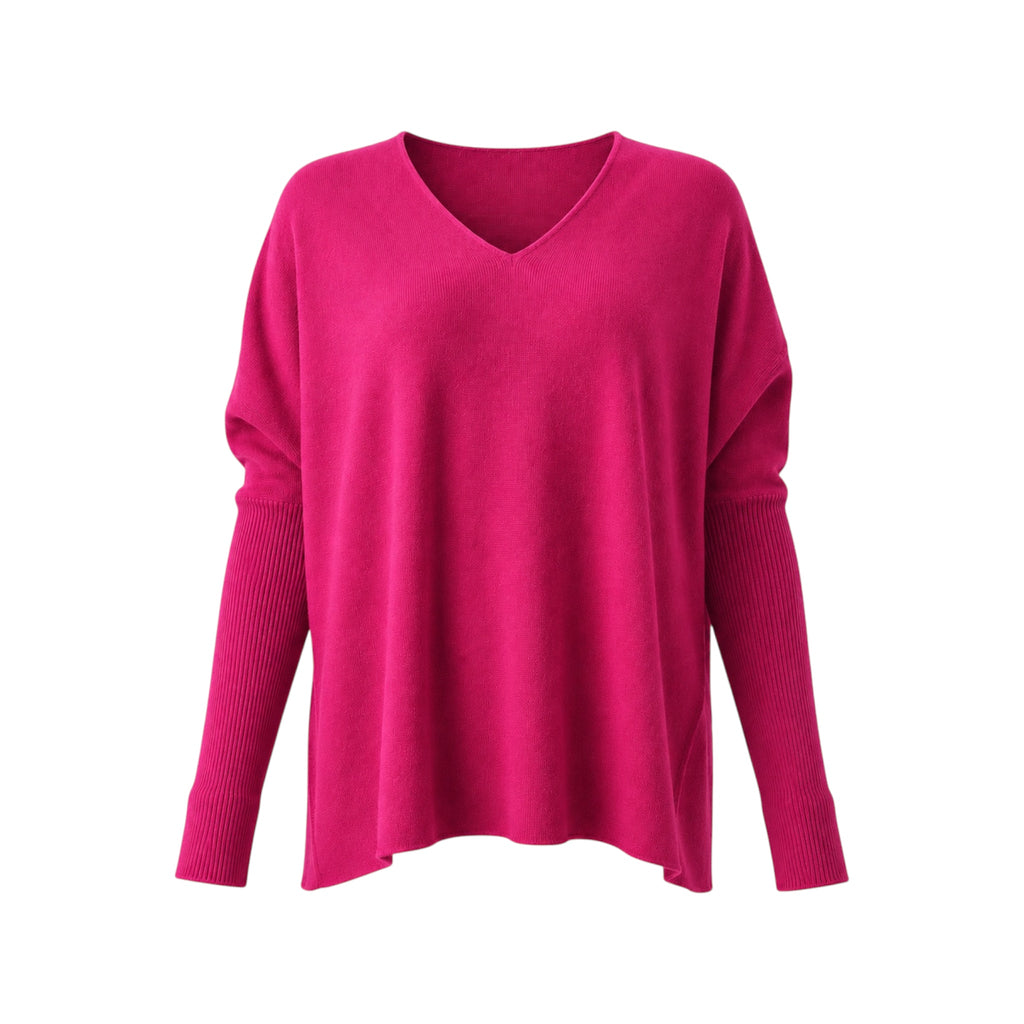 Bright Pink 100% Pure Cashmere V Neck Tunic by Kenmare Cashmere 