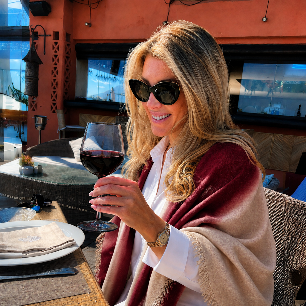 Burgundy Beige Ombre 100% Pure Cashmere Wrap by Kenmare Cashmere
