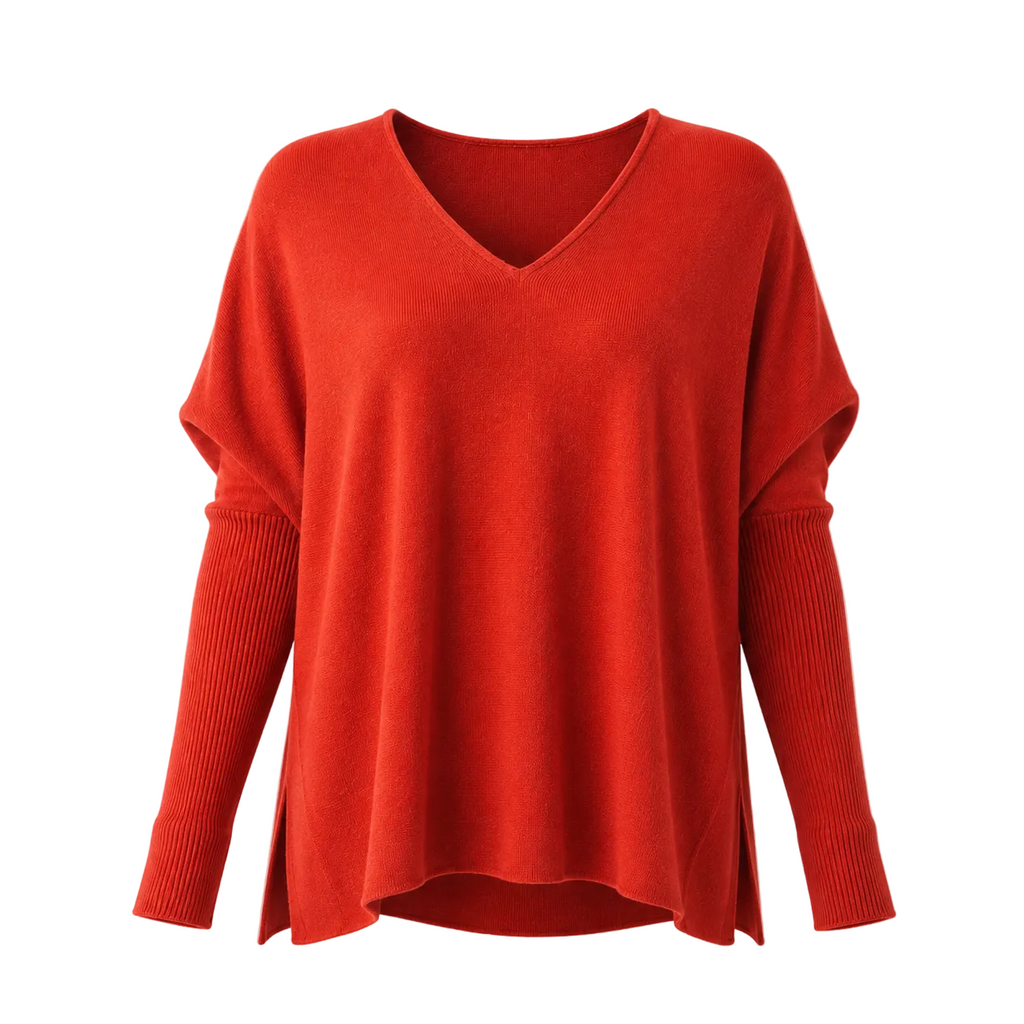 Burnt Orange 100% Pure Cashmere V Neck Tunic by Kenmare Cashmere