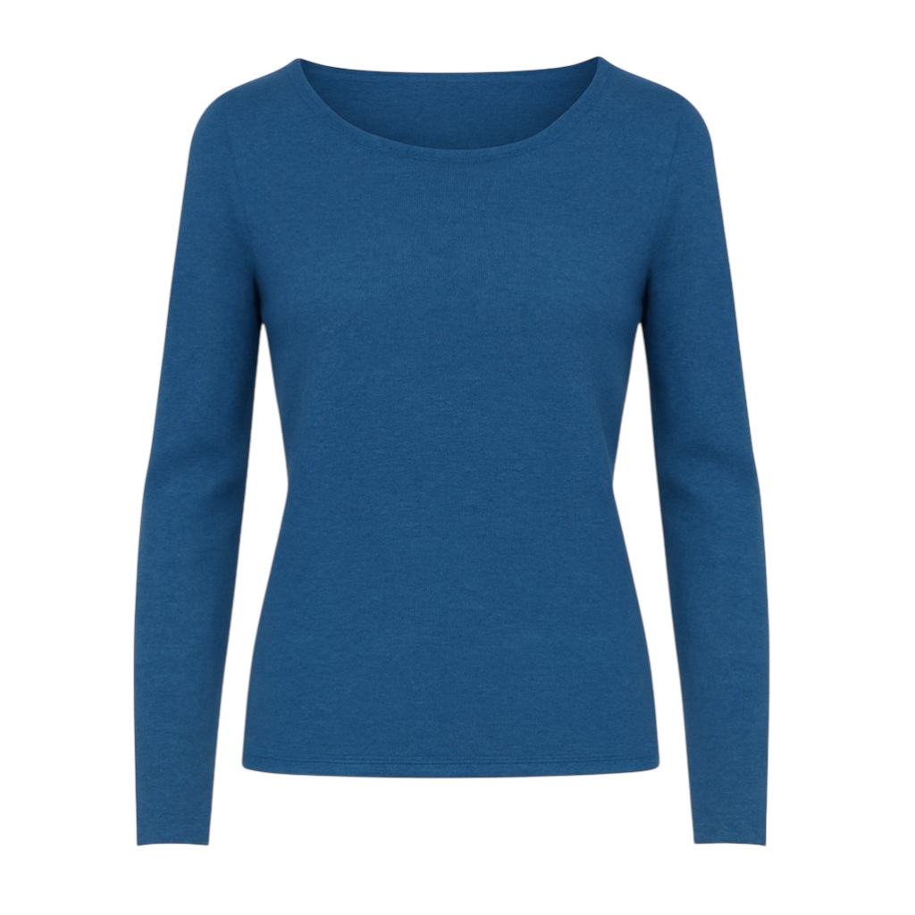 Women's Scoop Neck Cashmere Sweater in Denim Blue
