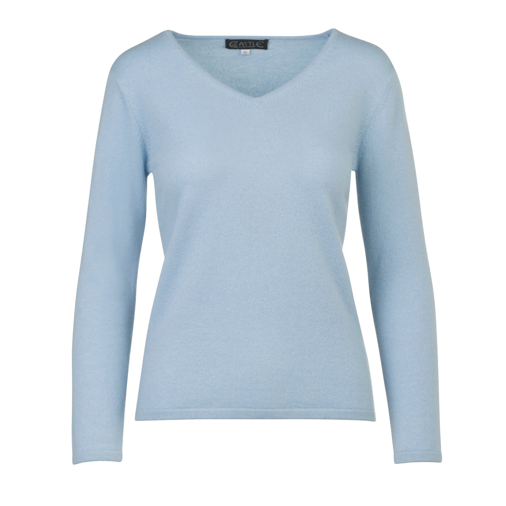 Women's V-Neck Cashmere Sweater in Baby Blue
