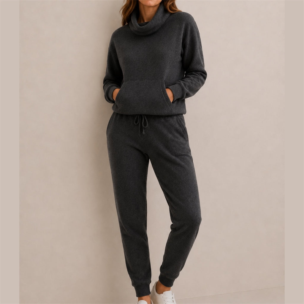 Charcoal Grey 100% Pure Cashmere Joggers and 100% Pure Cashmere Cowl Neck with Pouch by Kenmare Cashmere