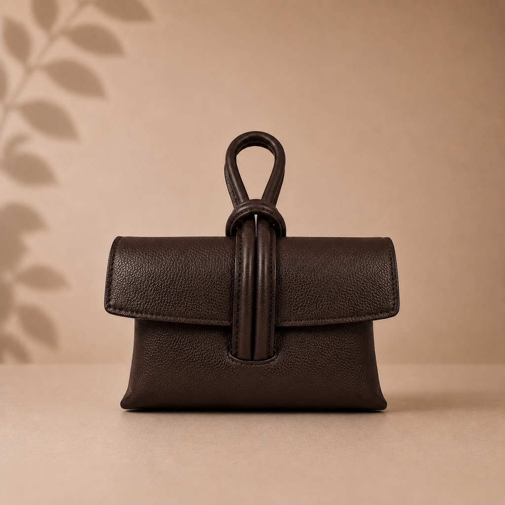 Chocolate Brown Dollar Leather Clutch by Kenmare Cashmere