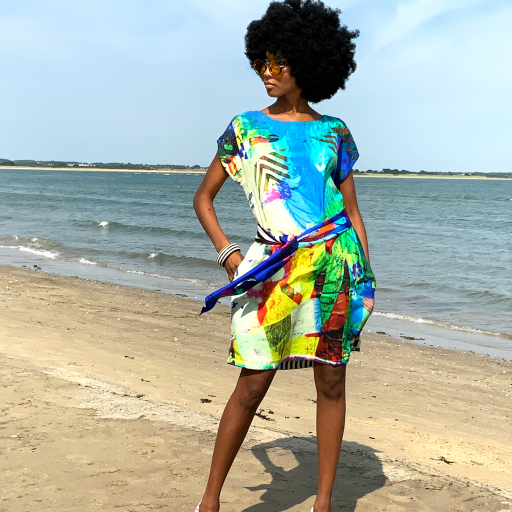100% Silk Shift Dress Turquoise