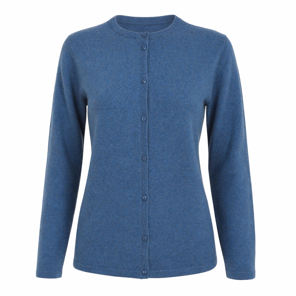 Denim Blue 100% Pure Cashmere Lumberjack Cardigan by Kenmare Cashmere