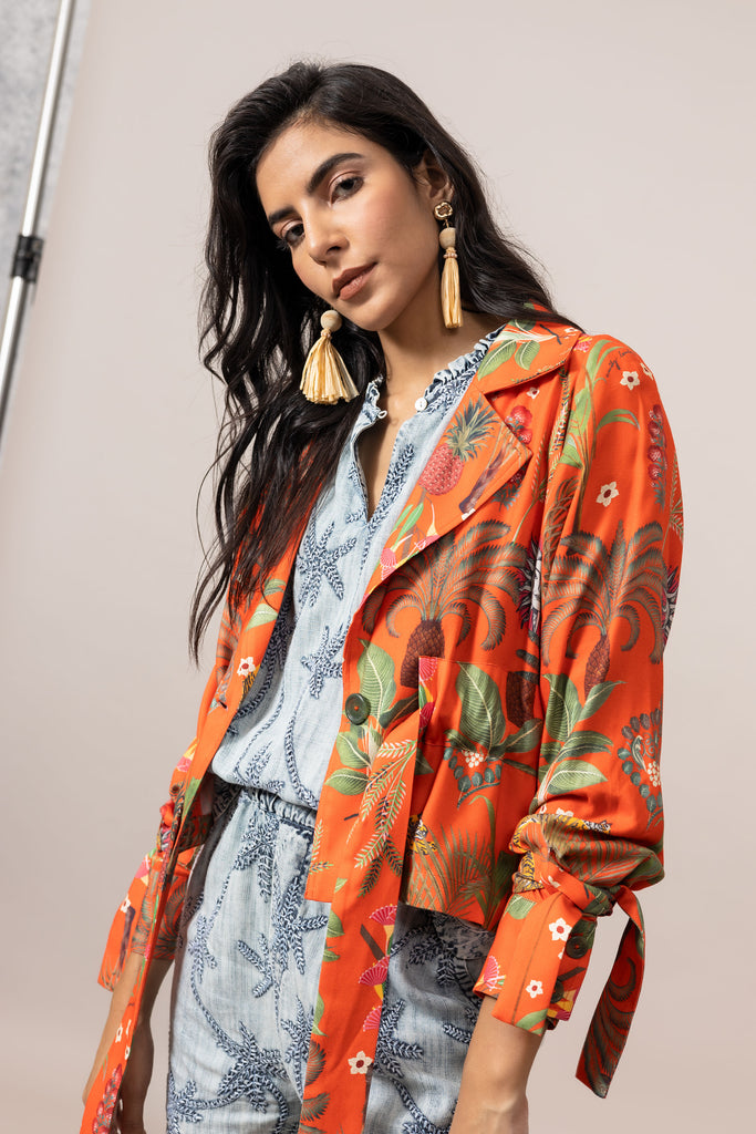 Emily Lovelock Chaya Print Jacket in Tigerlily Orange