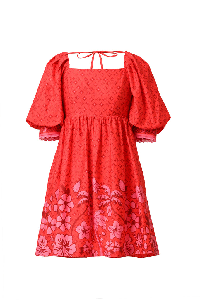 Emily Lovelock Dina Mix Print Dress in Scarlet