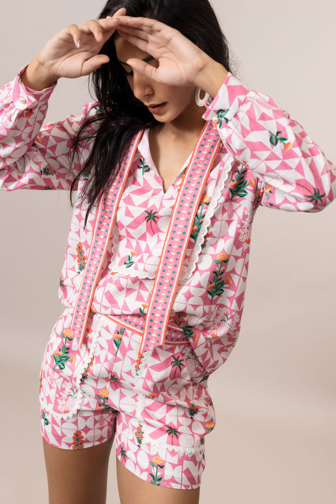 Emily Lovelock Elsa Blouse in Morning Glory Pink