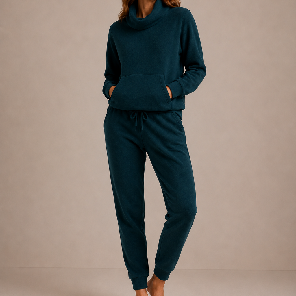 Hunter Green 100% Pure Cashmere Joggers and 100% Pure Cashmere Cowl Neck with Pouch by Kenmare Cashmere