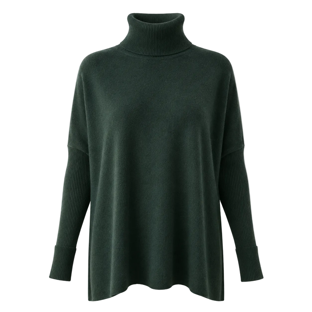 Hunter Green 100% Pure Cashmere Roll Neck Tunic by Kenmare Cashmere