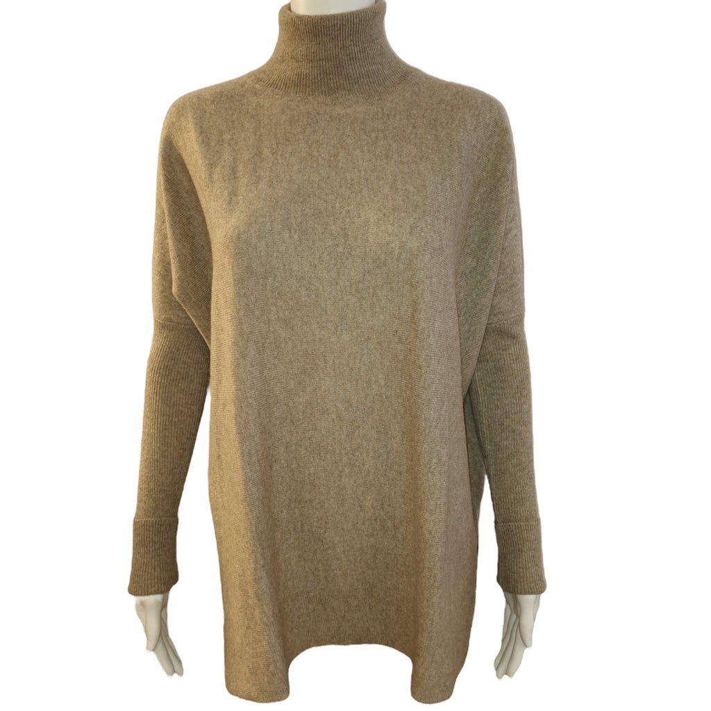 Roll Collar Cashmere Tunic in Oatmeal