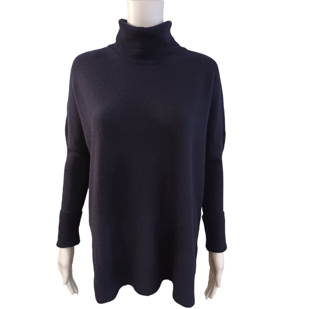 Roll Collar Cashmere Tunic in Navy