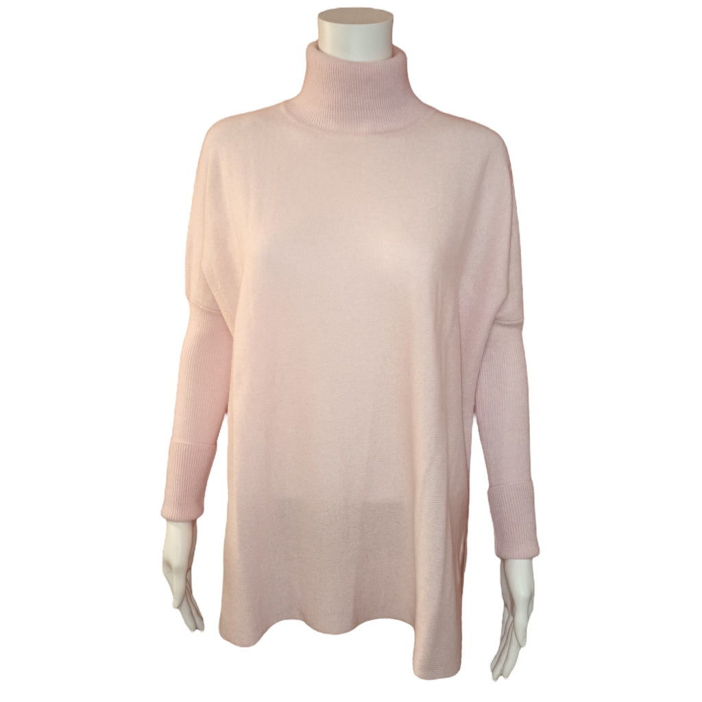 Roll Collar Cashmere Tunic in Blush Pink