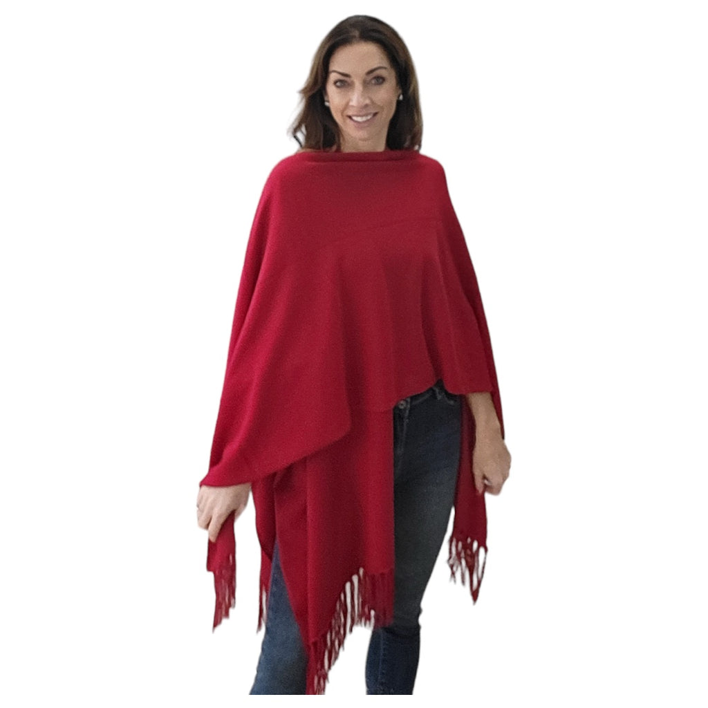 Cashmere Cape with Fringe in Red