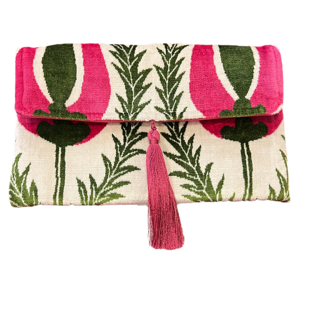 Silk and Velvet Clutch Bag Pink and Green