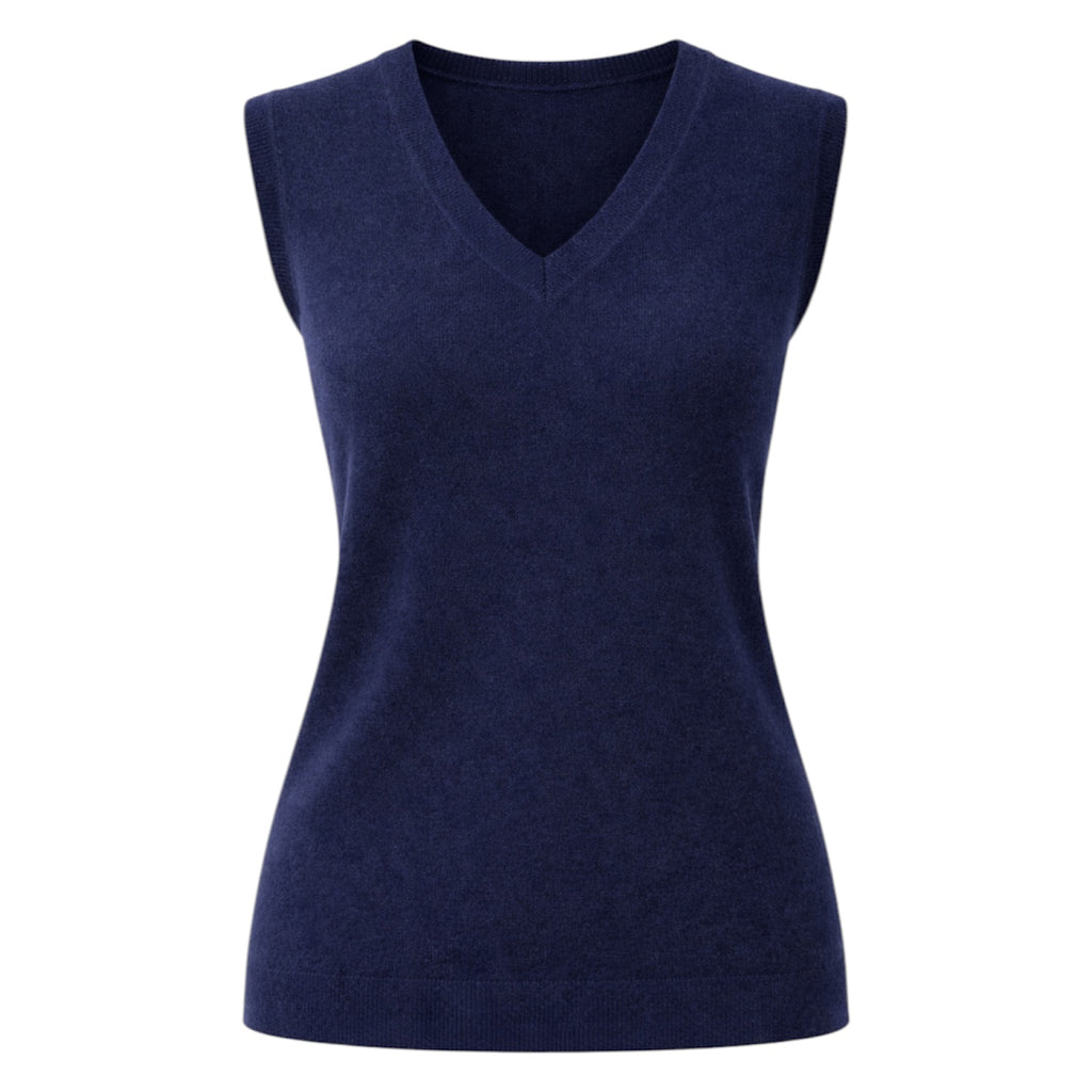 Ladies Navy Sleeveless 100% Pure Cashmere V Neck Sweater by Kenmare Cashmere