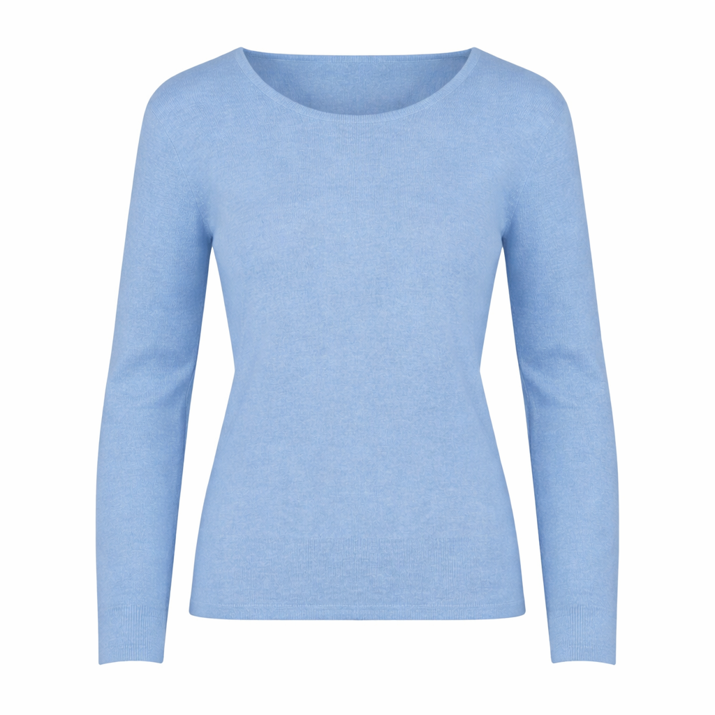 Baby Blue 100% Pure Cashmere Scoop Neck Sweater by Kenmare Cashmere