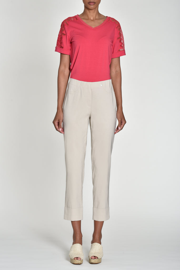 Robell Bella 09 Turn Up Trousers in Beige