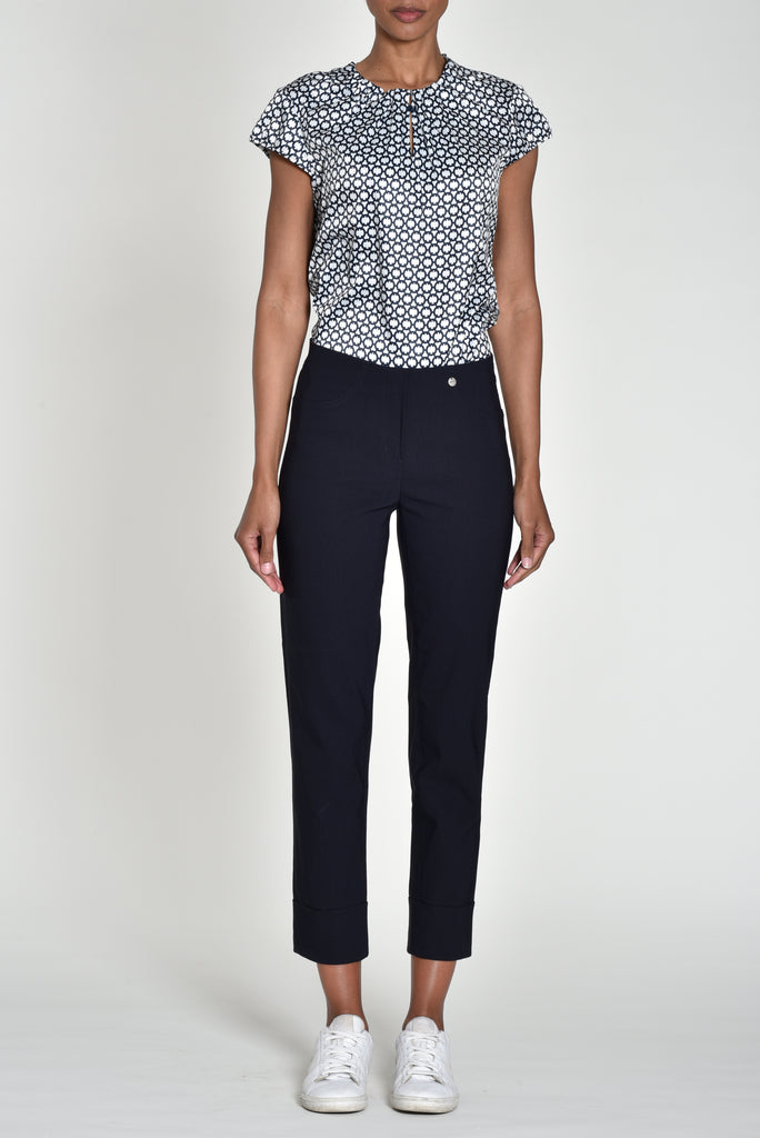 Robell Bella 09 Turn Up Trousers in Navy
