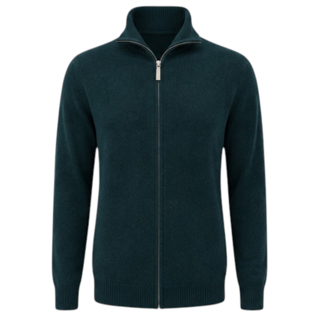 Mens Dark Green Full Zip Cardigan by Kenmare Cashmere