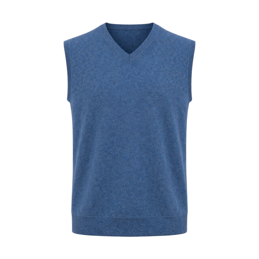 Mens Denim Blue 100% Pure Cashmere Sweater Vest by Kenmare Cashmere