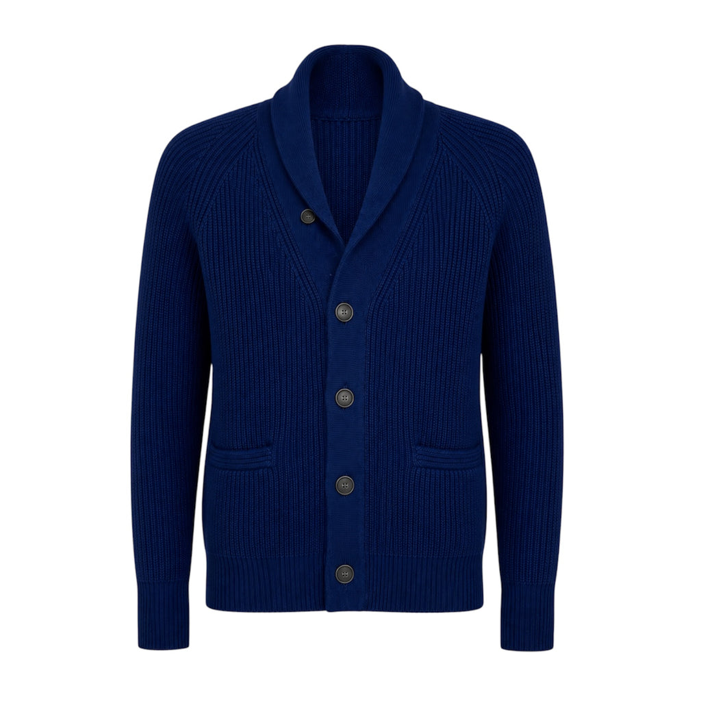 Men’s Navy Blue 8 Ply 100% Pure Cashmere Cardigan by Kenmare Cashmere