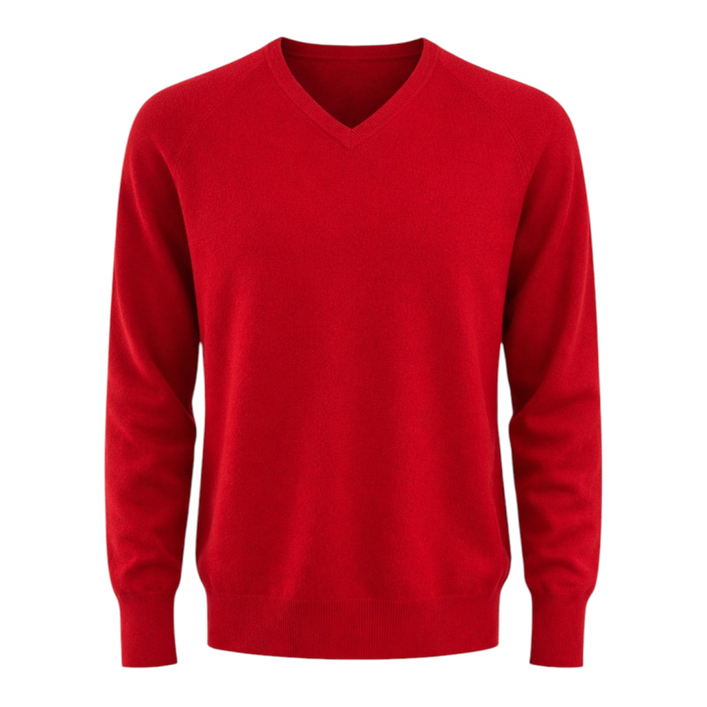 Mens Soft Red 100% Pure Cashmere V Neck Sweater by Kenmare Cashmere