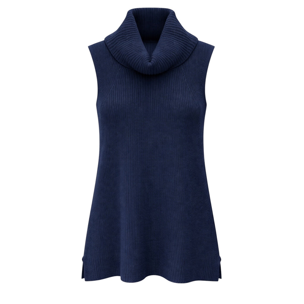 Navy Blue 4-ply 100% Pure Cashmere Roll Collar Sweater Vest by Kenmare Cashmere