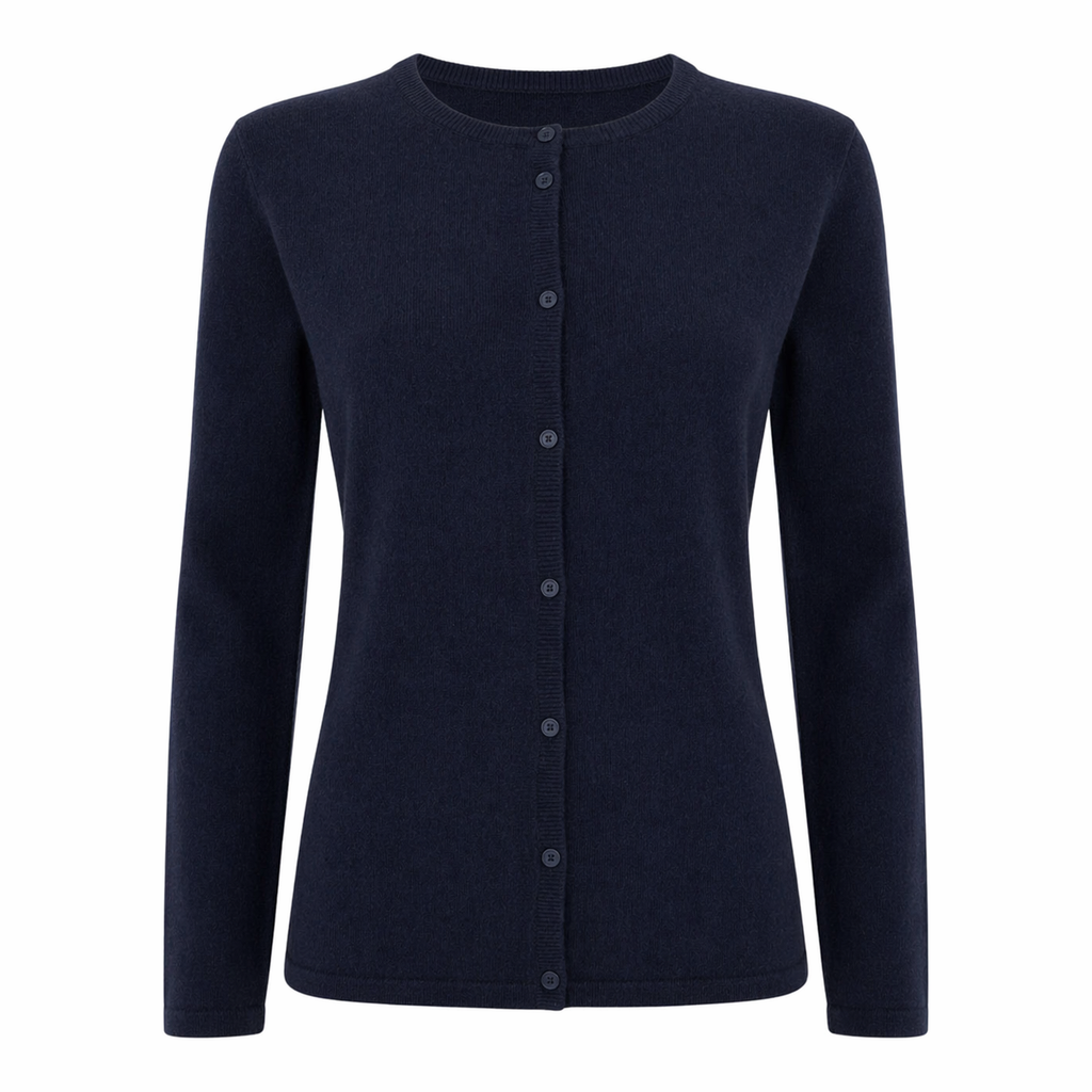 Deep Navy 100% Pure Cashmere Button Closure Cardigan by Kenmare Cashmere