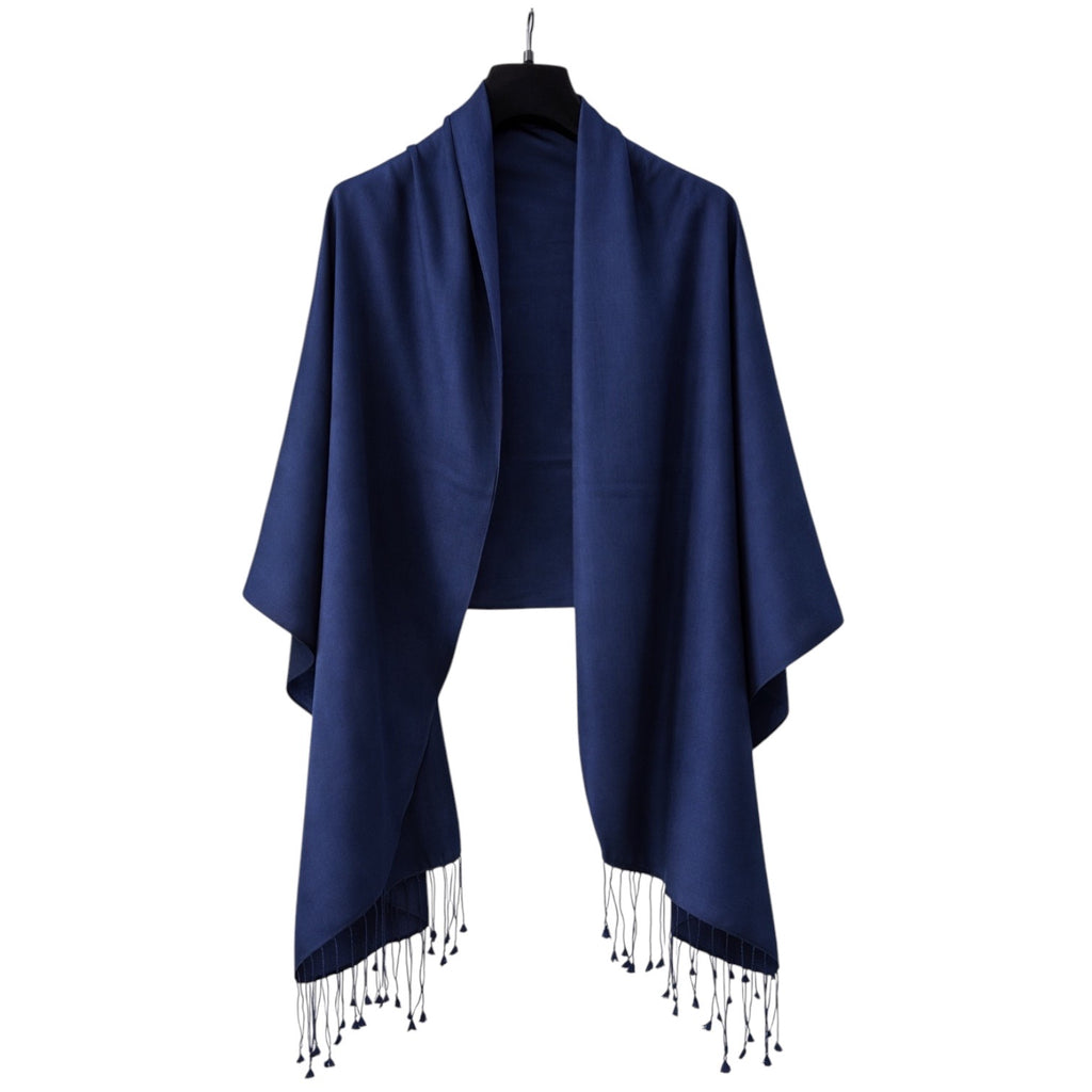 Deep Navy 70% Cashmere 30% Silk Wrap with Tassels by Kenmare Cashmere