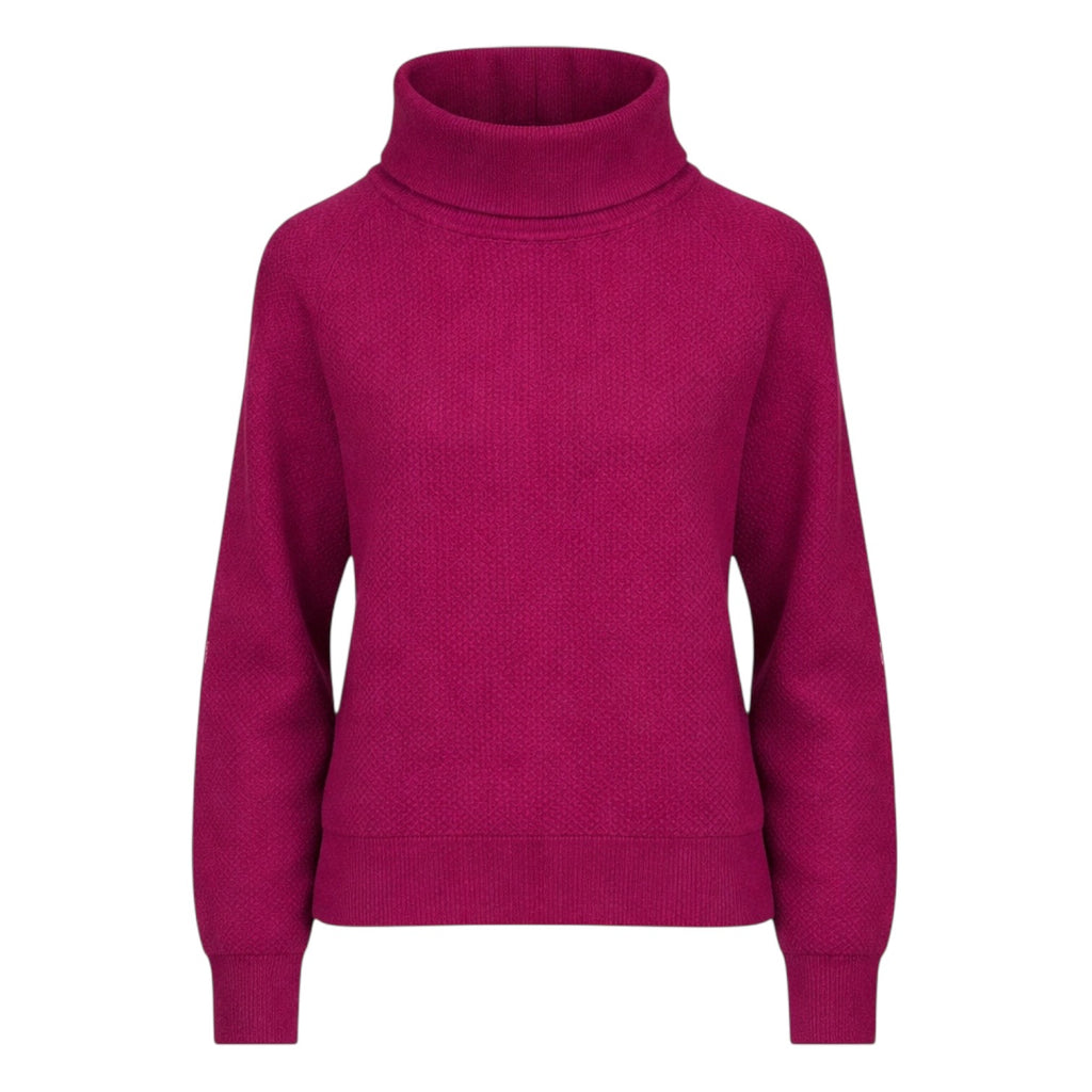 Dark Pink 100% Pure Cashmere Cowl Neck Jumper with Honeycomb Finish and Ribbed Cuffs by Kenmare Cashmere
