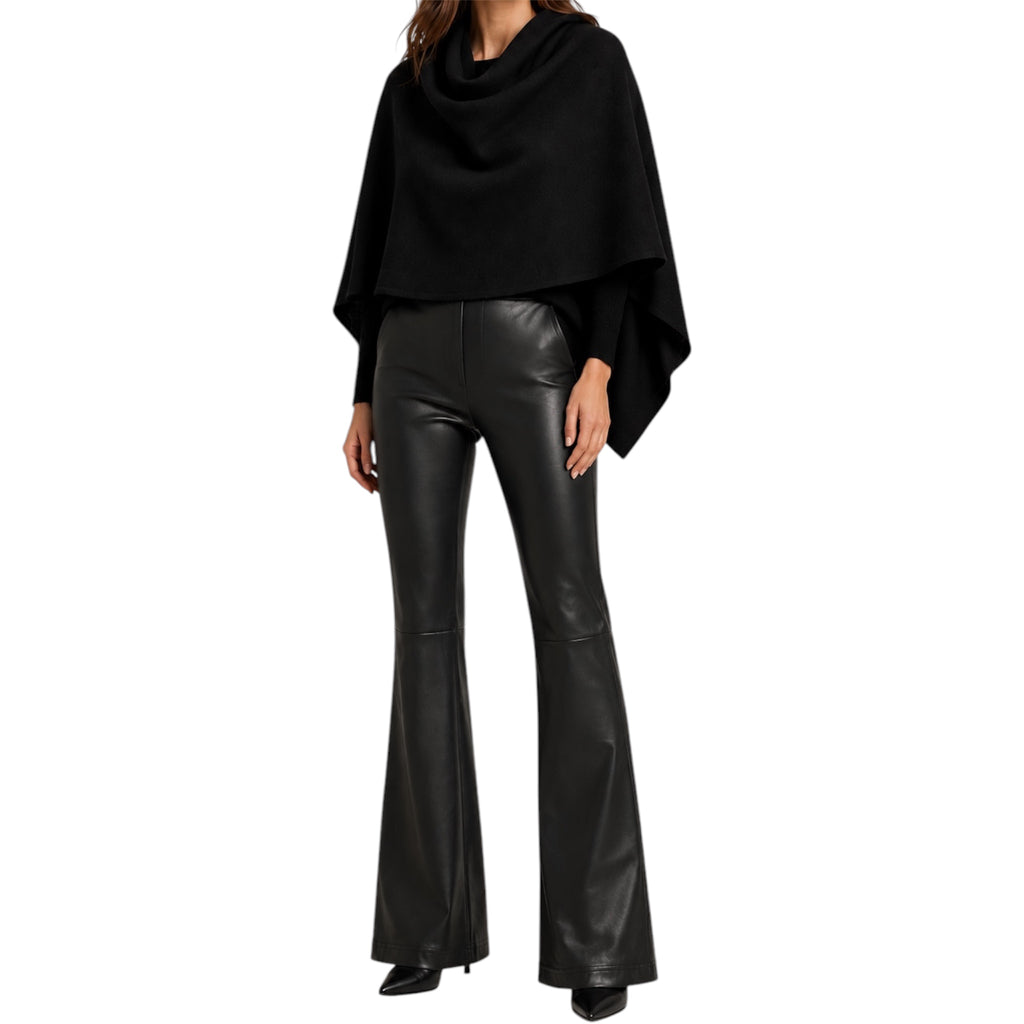 Robell Black Joella Leather Style Flared Trousers by Robell and 100% Pure Cashmere Poncho by Kenmare Cashmere 