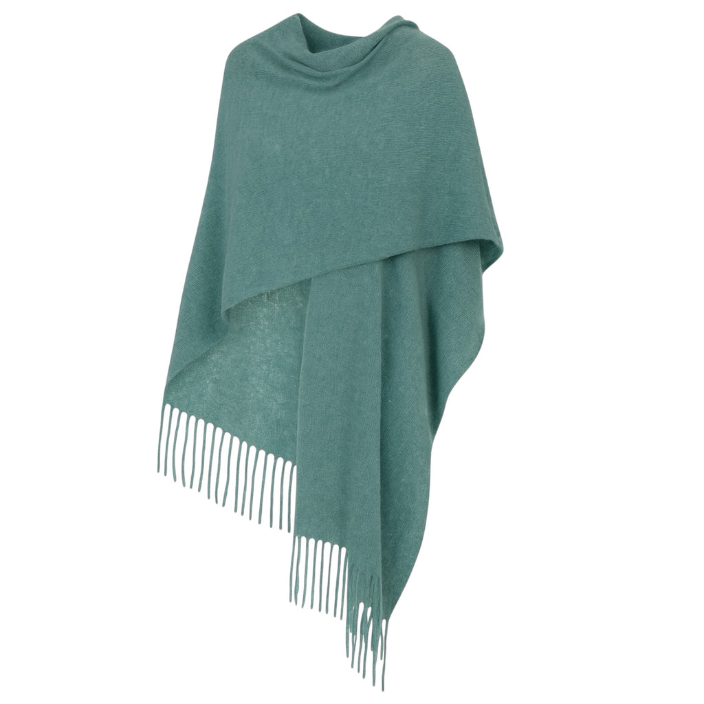 Soft Sea Green 100% Pure Cashmere Cape with Removable Fringe by Kenmare Cashmere