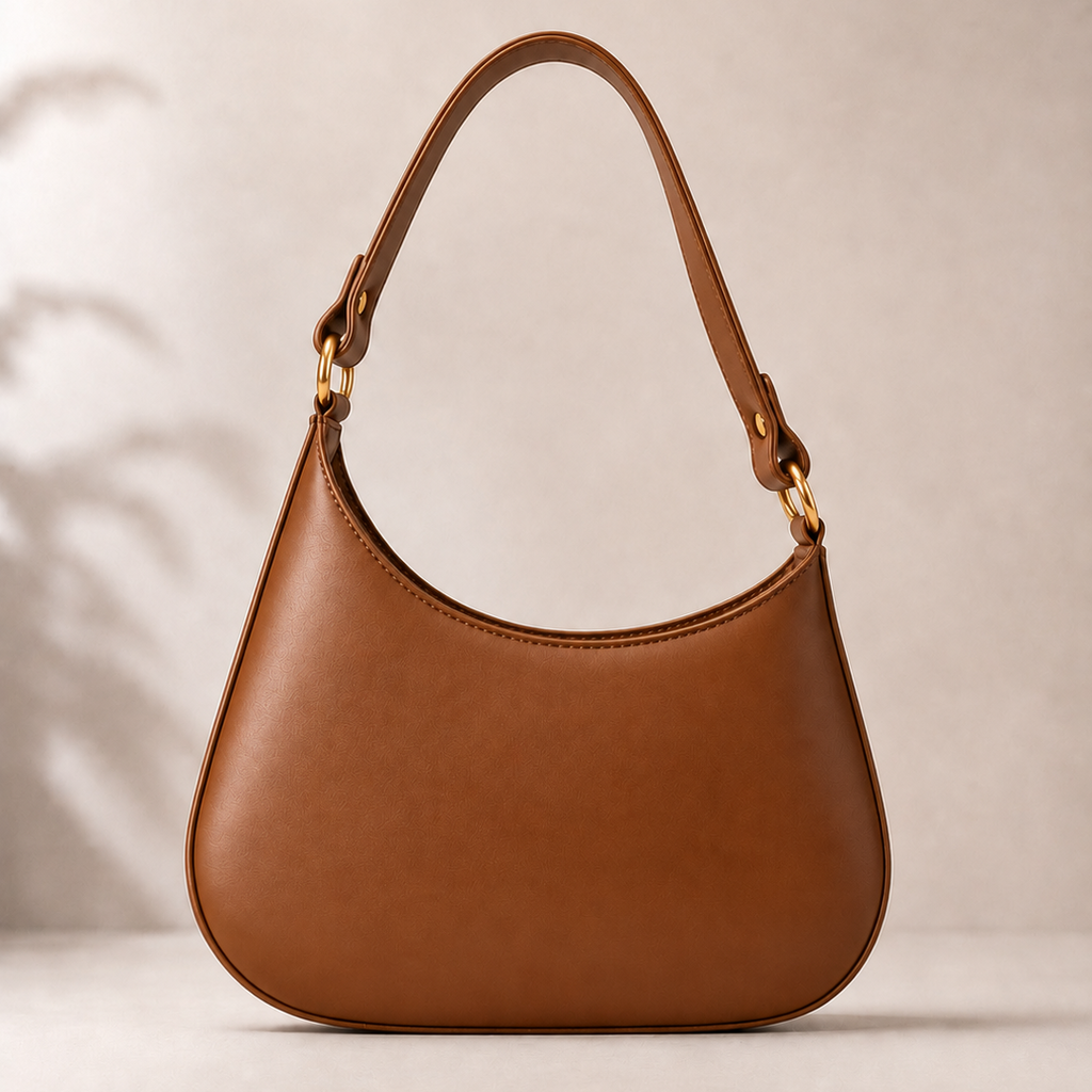 Tan Italian Leather Asymmetric Shoulder Bag by Kenmare Cashmere