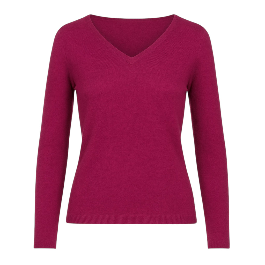 Women's V-Neck Cashmere Sweater in Loganberry