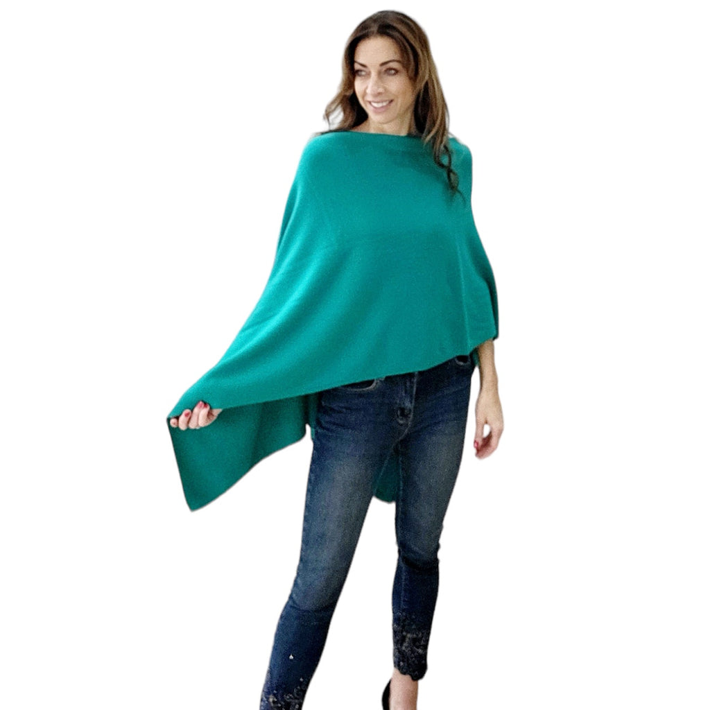 Ladies Covert Green 100% Pure Cashmere Multiway Poncho by Kenmare Cashmere