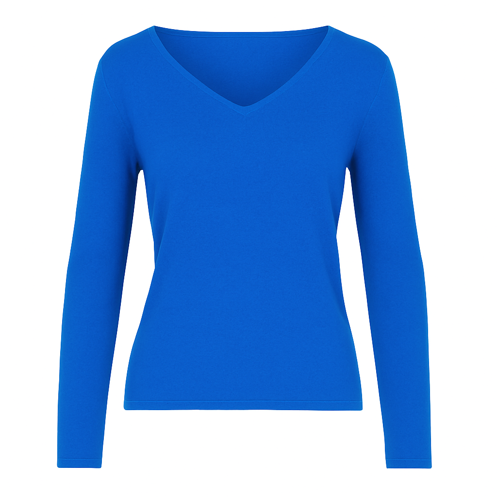 Vibrant Lazuli Blue 100% Pure Cashmere V Neck Sweater by Kenmare Cashmere