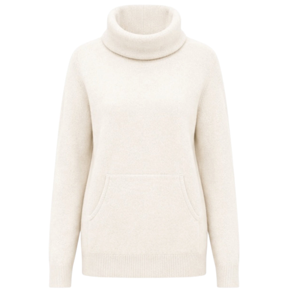 Warm White Cowl Neck 100% Pure Cashmere Sweater with Pouch by Kenmare Cashmere