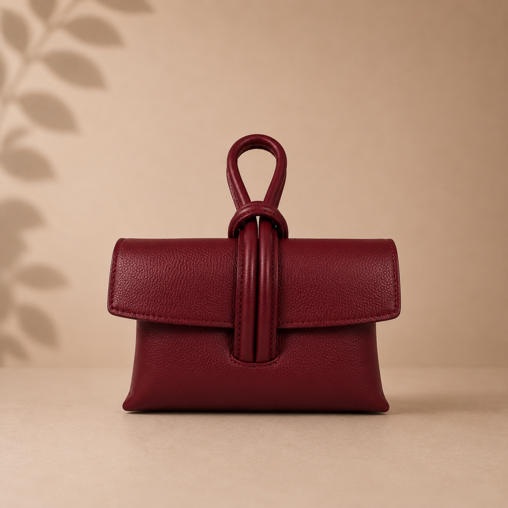 Wine Red Dollar Leather Clutch by Kenmare Cashmere