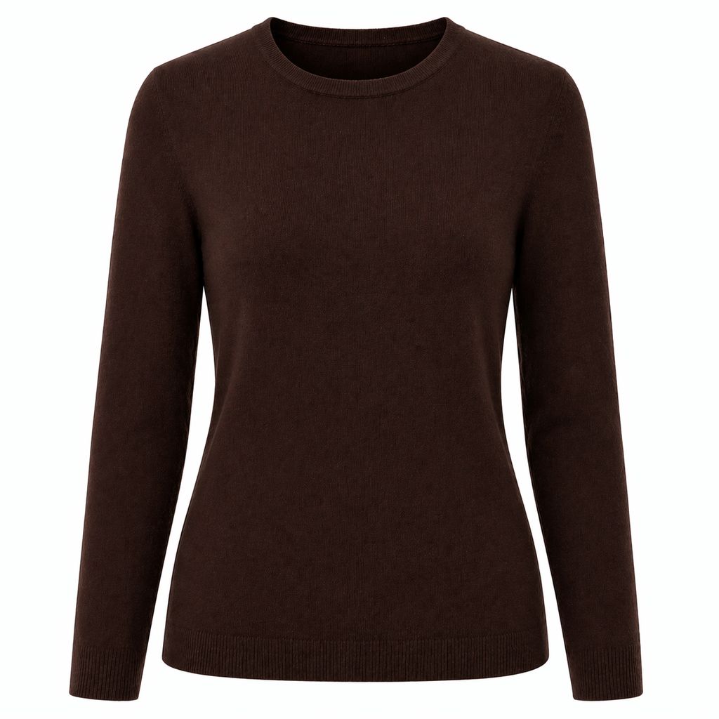 Women's Cocoa Brown 100% Pure Cashmere Round Neck Sweater by Kenmare Cashmere