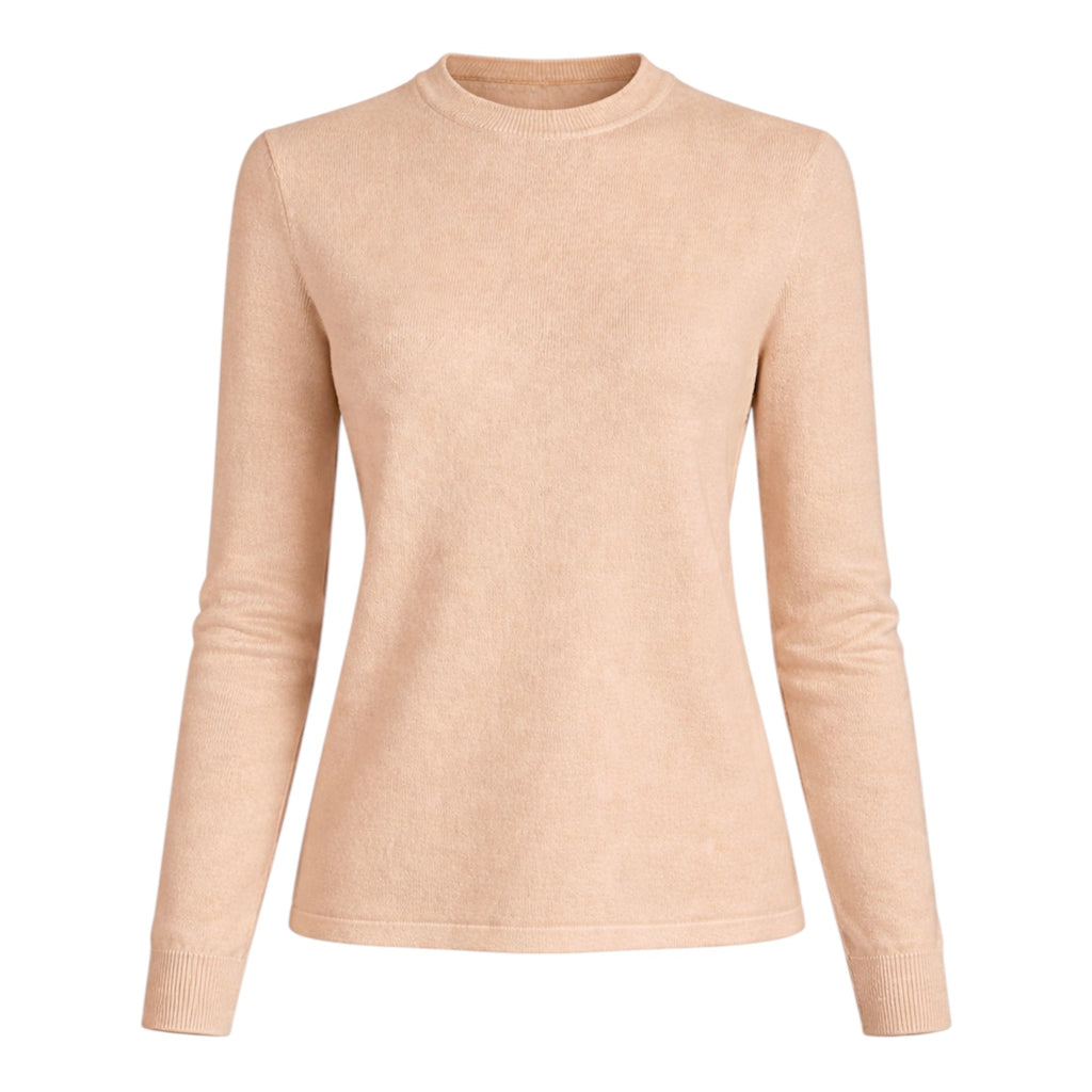 Women's Warm Beige 100% Pure Cashmere Crew Neck by Kenmare Cashmere