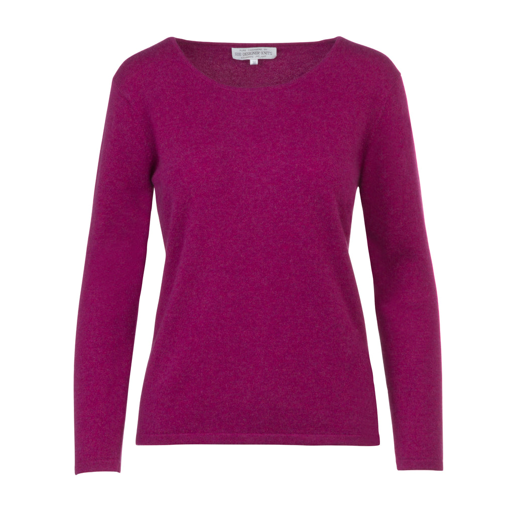 Rich Loganberry Pink 100% Pure Cashmere Scoop Neck Sweater by Kenmare Cashmere