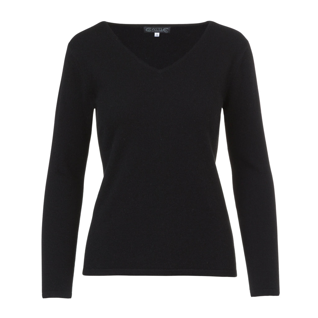 Black 100% Pure Cashmere V Neck Sweater by Kenmare Cashmere