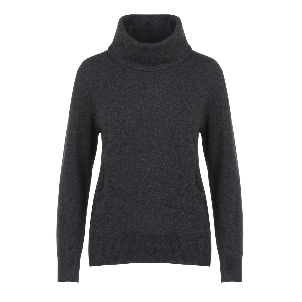 Charcoal Grey 100% Pure Cashmere Cowl Neck with Pouch by Kenmare Cashmere