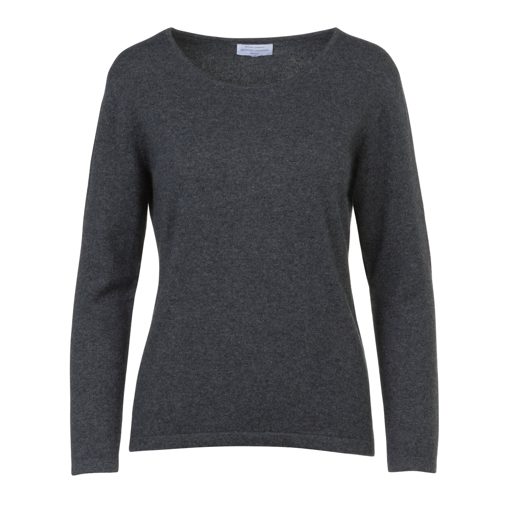 Dark Grey 100% Pure Cashmere Scoop Neck Sweater by Kenmare Cashmere