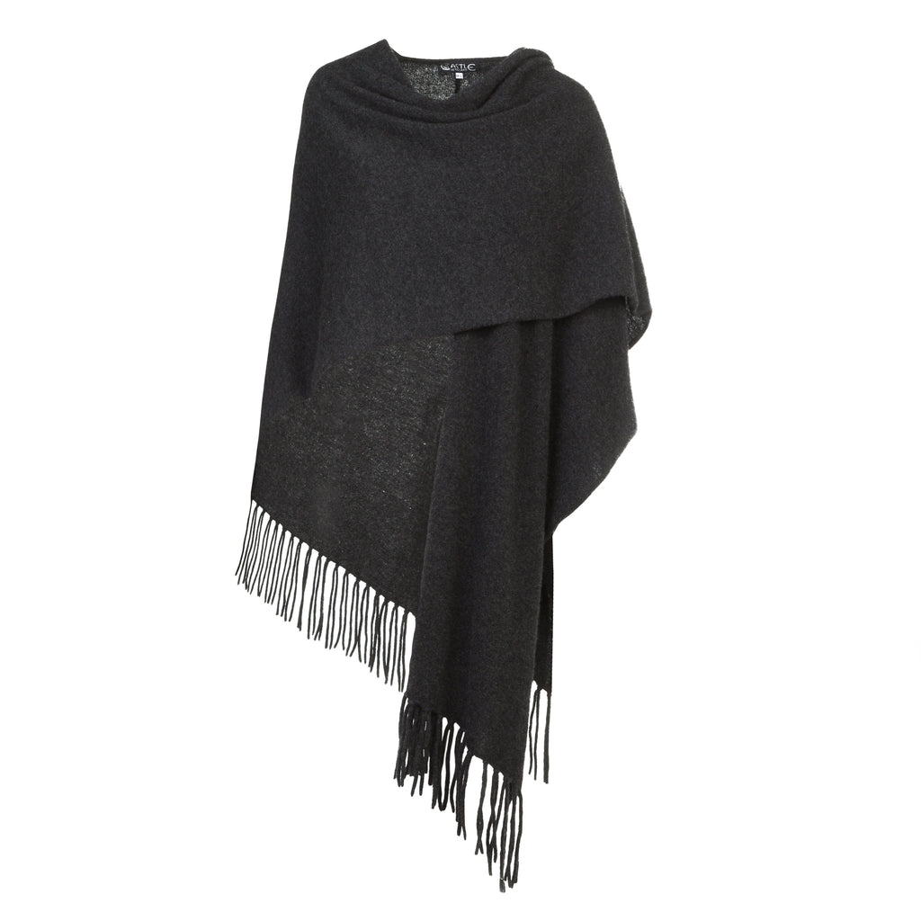 Charcoal Grey 100% Pure Cashmere Cape with Detachable Fringe by Kenmare Cashmere