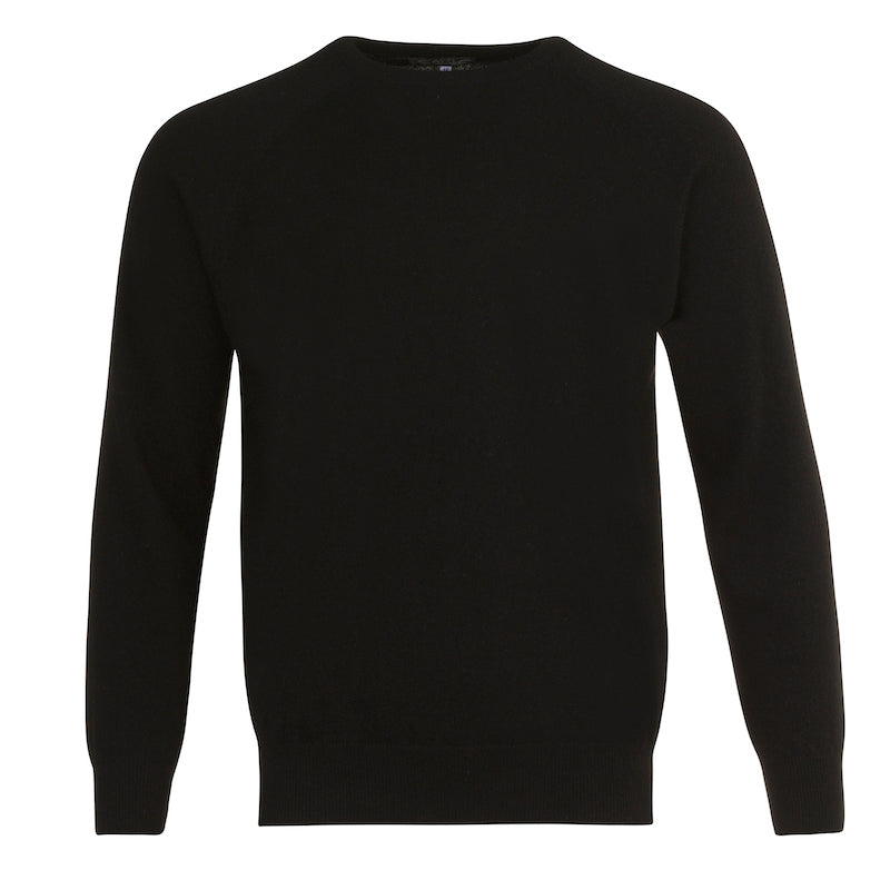 Men’s Black 100% Pure Cashmere Crew Neck with Ribbed Collar, Hem and Cuffs by Sweater Kenmare Cashmere
